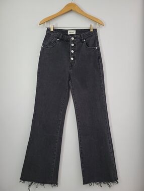 Rolla's Eastcoast Crop Flare Jeans High Rise Exposed Button Fly Black Sz 27